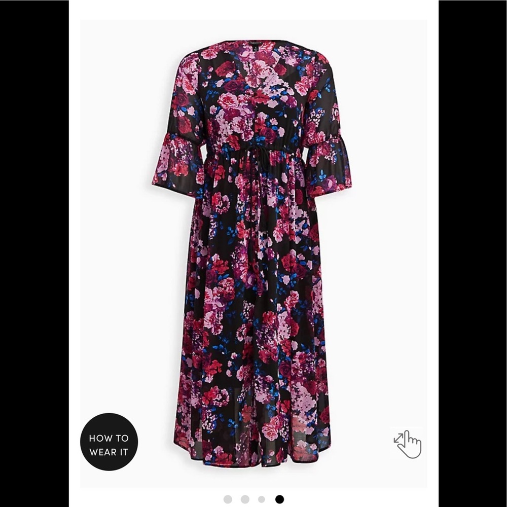 (D4) Button-up Maxi Dress -Chiffon Floral Black